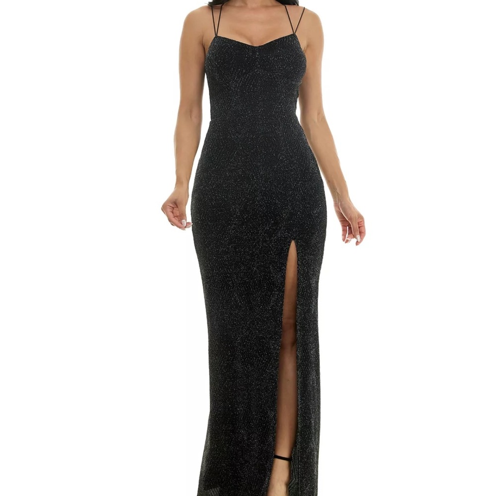 Macy’s Juniors' Lurex Knit Corset Top High Slit Gown